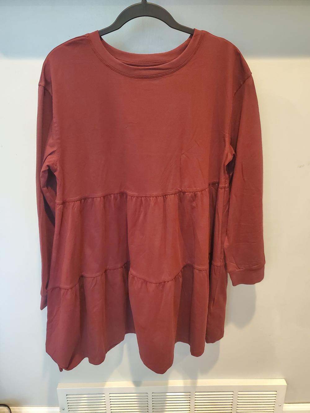 Serra Tiered Long-Sleeve Tunic in Rust Red